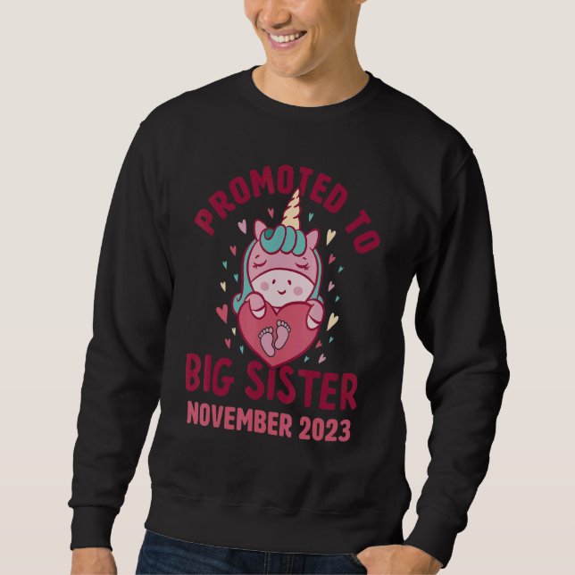 Promoted to Big Sister November 2023 Unicorn Heart Sweatshirt (Vorderseite)