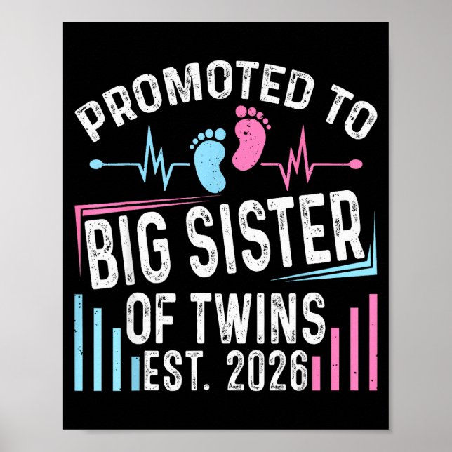 Promoted To Big Sister Of Twins Est 2026 Baby Show Poster (Vorne)