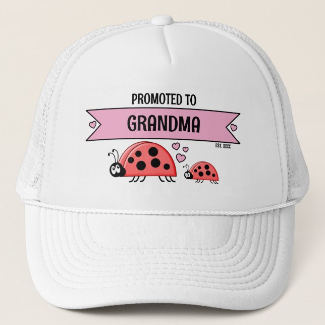 Promoted to Grandma ladybugs white pink Truckerkappe (Vorderseite)