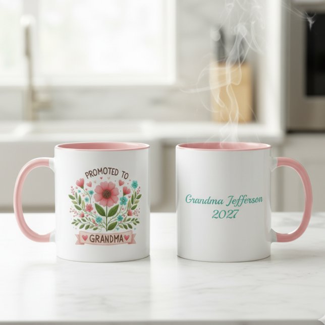Promoted to Grandma Mug - Watercolor Flowers Tasse (Grandma to be personalized coffee mug)