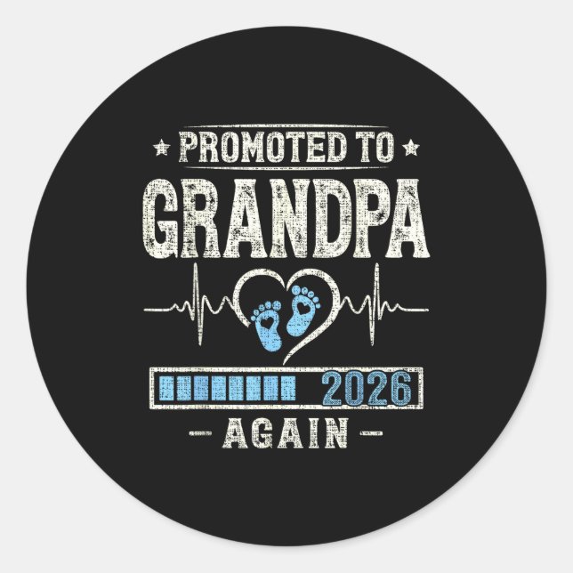 Promoted To Grandpa Again 2026 Expecting Baby Gran Runder Aufkleber (Vorderseite)