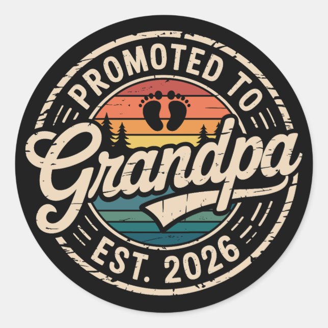 Promoted To Grandpa Est 2026 Pregnancy Retro Runder Aufkleber (Vorderseite)