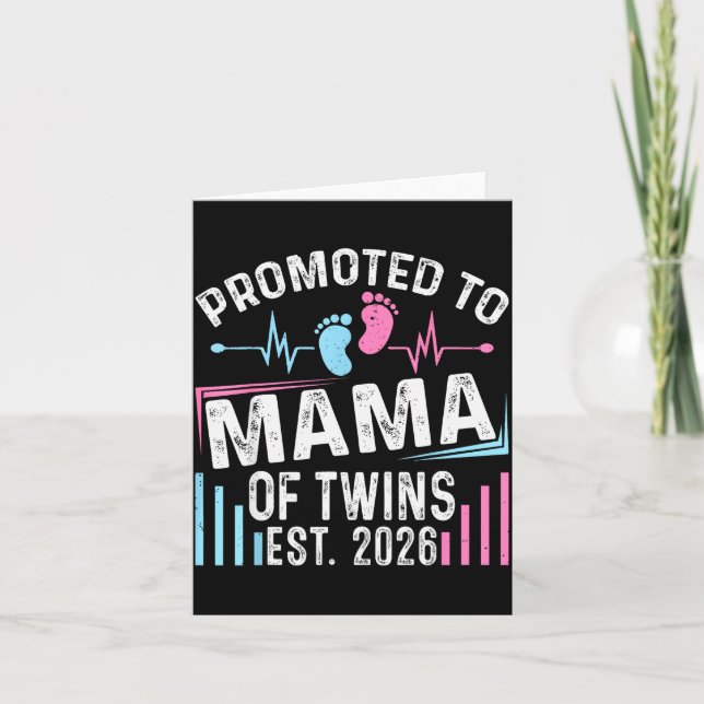 Promoted To Mama Of Twins Est 2026 Baby Shower Vin Karte (Vorderseite)