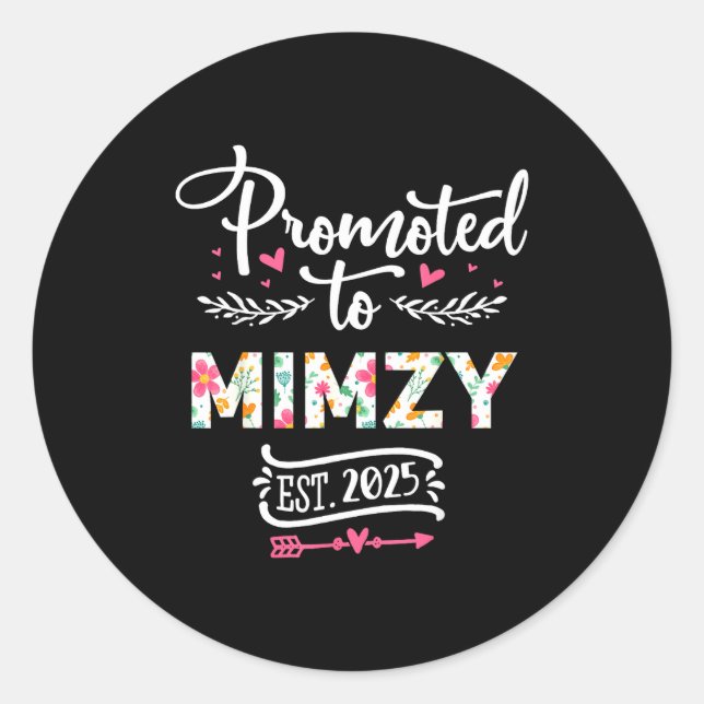 Promoted To Mimzy 2025 Cute Pregnancy Announcement Runder Aufkleber (Vorderseite)