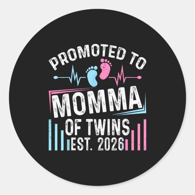 Promoted To Momma Of Twins Est 2026 Baby Shower Vi Runder Aufkleber (Vorderseite)