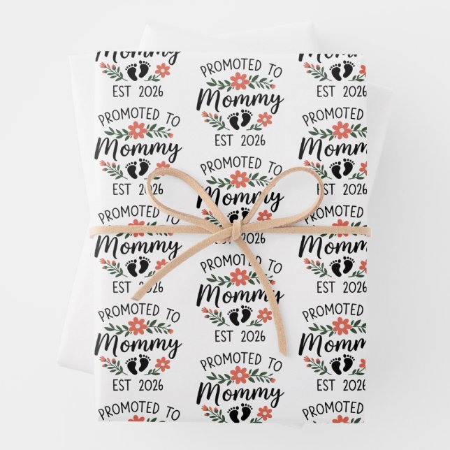 Promoted to Mommy 2026 Funny First Time Pregnancy  Geschenkpapier Set (Beispiel)
