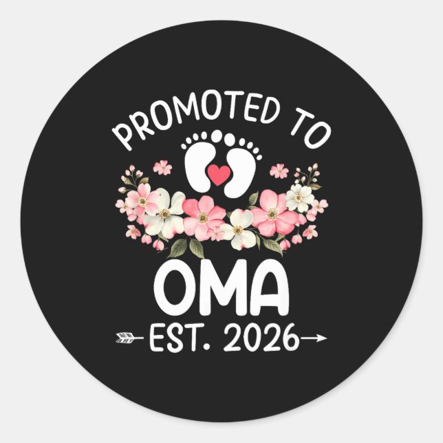 Promoted To Oma 2026 First Time Floral New Oma  Runder Aufkleber (Vorderseite)
