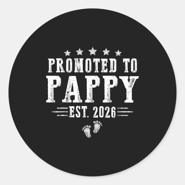 Promoted To Pappy Est.2026 Father's Day First Time Runder Aufkleber (Vorderseite)