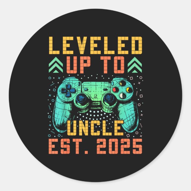 Promoted To Uncle 2025 Leveled Up To Uncle Est 202 Runder Aufkleber (Vorderseite)