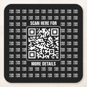 Promotionaler QR-Code (editierbar) plus Logo-Muste Rechteckiger Pappuntersetzer