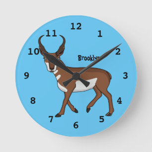 Pronghorn-Antiope-Cartoon  Runde Wanduhr