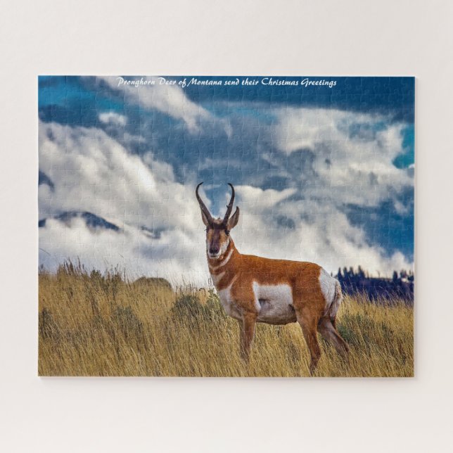 Pronghorn Deer Montana. Weihnachtsgrüße Puzzle (Horizontal)