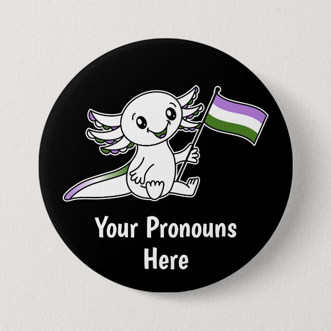 PRONOTIERT Niedliche Axolotl mit dem Flag Genderqu Button (Vorderseite)