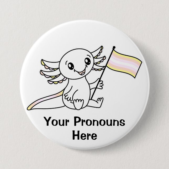 PRONOTIERT Niedliches Axolotl- und Pangender-Pride Button (Vorderseite)