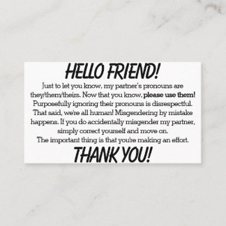 Pronoun Cards (Partner) Visitenkarte