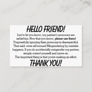 Pronoun Cards (ze/hir partner) Visitenkarte