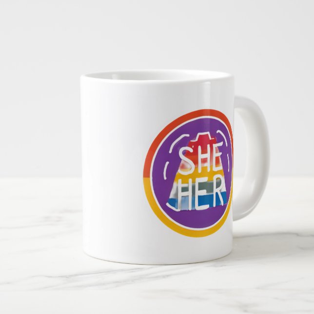 Pronoun Rainbow Circle Pride Jumbo-Tasse (Vorderseite Rechts)