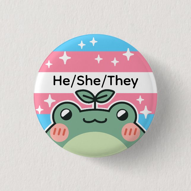 Pronoun Transgender-Flag-Frosch Button (Vorderseite)