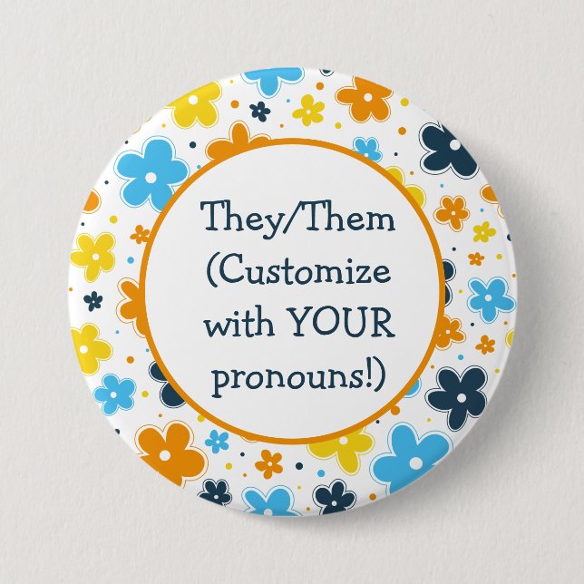 Pronouns AroAce Pride Blume Doodle LGBTQ+ Button (Vorderseite)