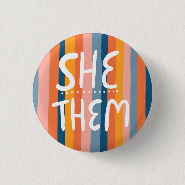 Pronouns farbenfrohe Handschrift Streifen Button (Vorderseite)