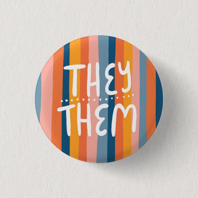 Pronouns farbenfrohe Handschrift Streifen Button (Vorderseite)