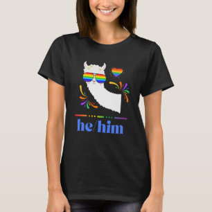 Pronouns He Ihm Gay Pride Rainbow Groovy Lllama Re T-Shirt