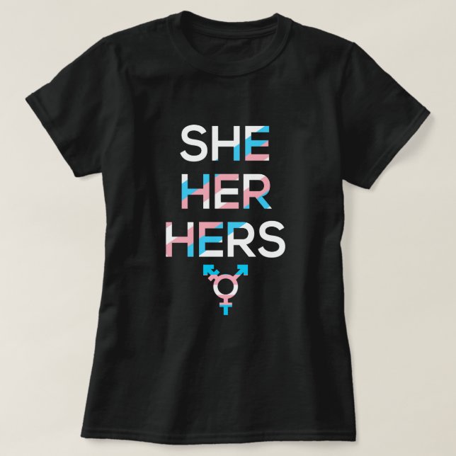Pronouns Sie ihre Transgender-Prix Symbol MTF T-Shirt (Design vorne)
