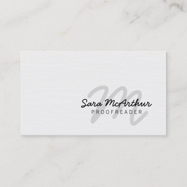 Proofreader Print Publishing Cursive Monogram Visitenkarte (Vorderseite)