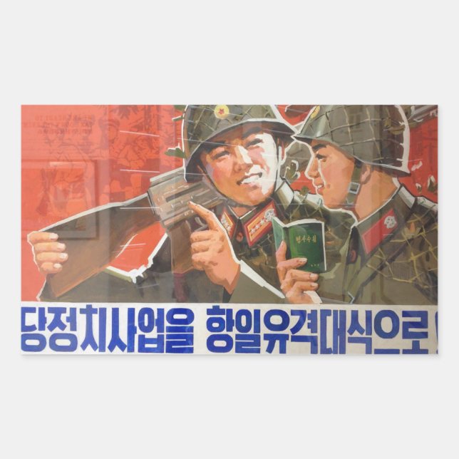 Propaganda für nordkoreanische Soldaten Rechteckiger Aufkleber (Vorderseite)