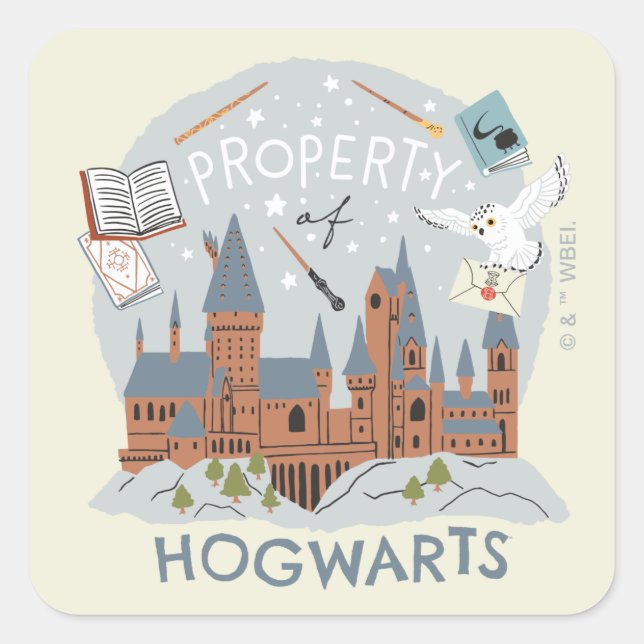 Property of Hogwarts Cartoon Graphic Quadratischer Aufkleber (Vorderseite)