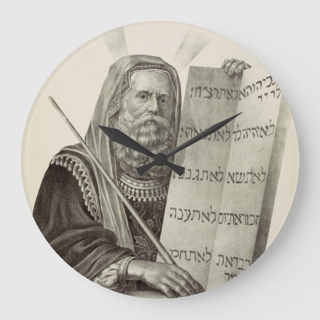 Prophet Mose mit den Tabletten des Gesetzes Große Wanduhr (Vorderseite)