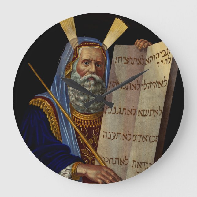 Prophet Mose mit den Tabletten des Gesetzes Große Wanduhr (Vorderseite)