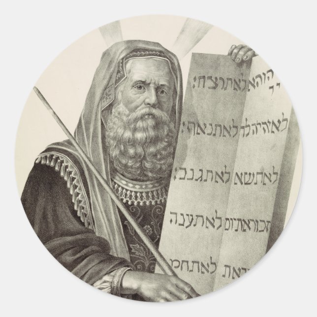 Prophet Mose mit den Tabletten des Gesetzes Runder Aufkleber (Vorderseite)