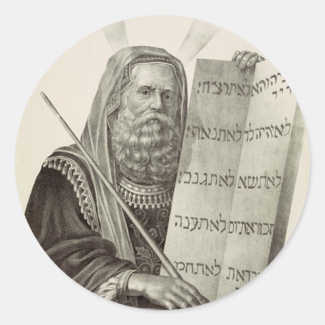 Prophet Mose mit den Tabletten des Gesetzes Runder Aufkleber (Vorderseite)