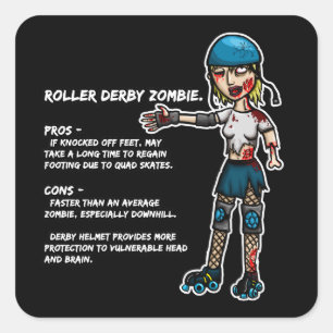 Pros und Cons Roller Derby Zombie Quadratischer Aufkleber