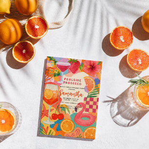 Prosecco am Pool Tropischer Collage   Sommerpool Einladung