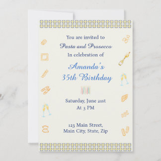 Prosecco and Pasta Birthday Einladung