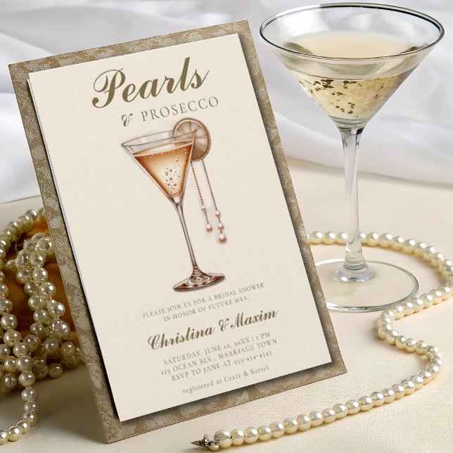 Prosecco Eleganter Brunch mit Perlen Hochzeit Einladung (Von Creator hochgeladen)