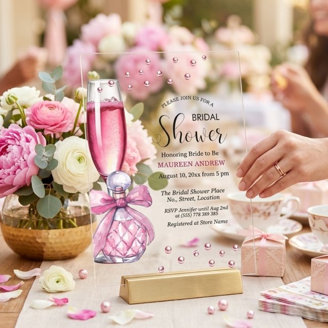 Prosecco Glass and Perfume Bottle Bridal Shower Acryleinladungen (Von Creator hochgeladen)