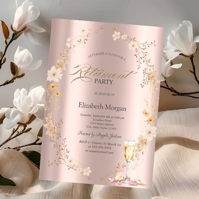 Prosecco Petals Wildflowers Rose Gold Einladung (Von Creator hochgeladen)