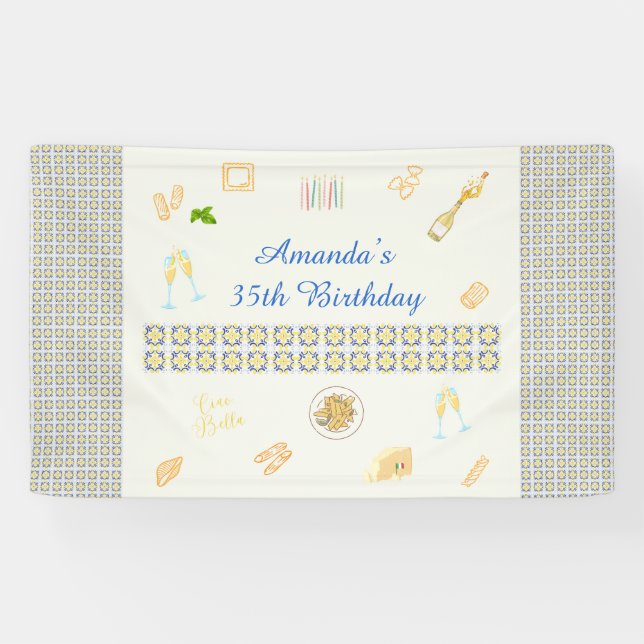 Prosecco- und Pasta-Geburtstag Banner (Horizontal)