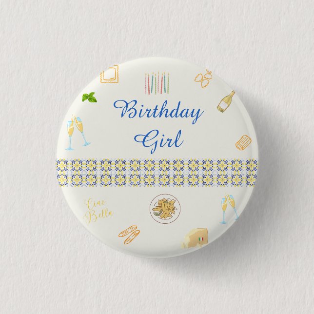 Prosecco- und Pasta-Geburtstag Button (Vorderseite)