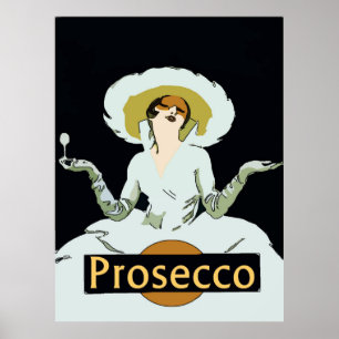 Prosecco, Vintage Stildame, Zeichen Poster
