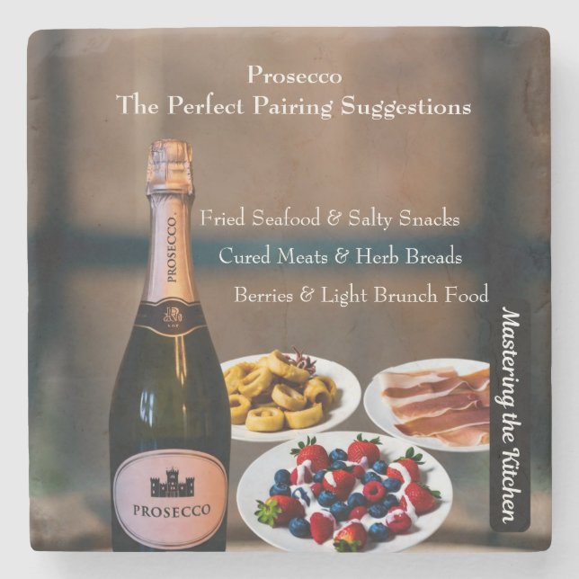 Prosecco Weinbegleitungs Guide/Die Küche Meistern Steinuntersetzer (Vorderseite)