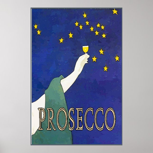 Prosecco, Weinglas-Sterne Poster (Vorne)