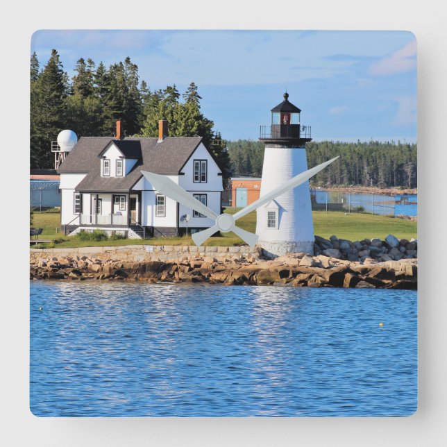 Prospect Harbour Lighthouse, Maine Postcard Quadratische Wanduhr (Vorderseite)