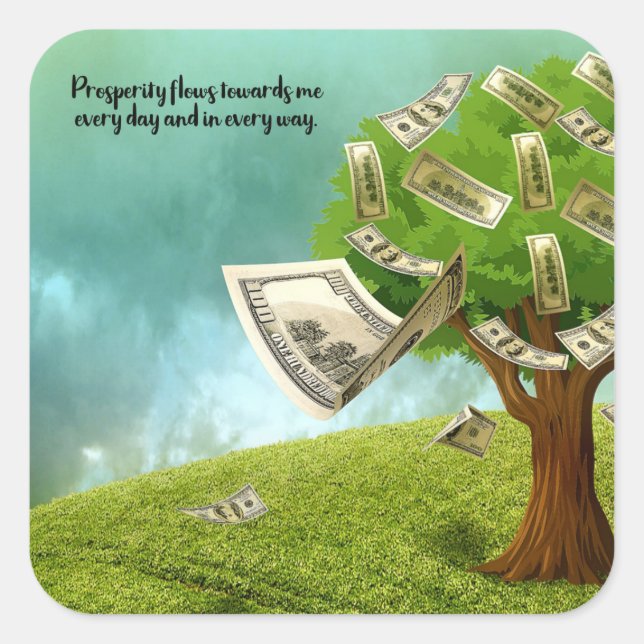 Prosperity Mantra Money Tree Square Sticker (Vorderseite)
