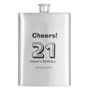 Prost 21 Geburtstag fett gedruckter Name Junge Man Flachmann