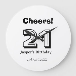 Prost 21 Geburtstag fett gedruckter Name Junge Man Große Wanduhr