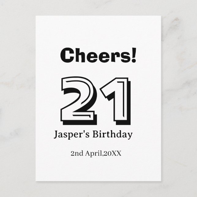 Prost 21 Geburtstag fettgedruckter Name Junge Mann Postkarte (Vorderseite)